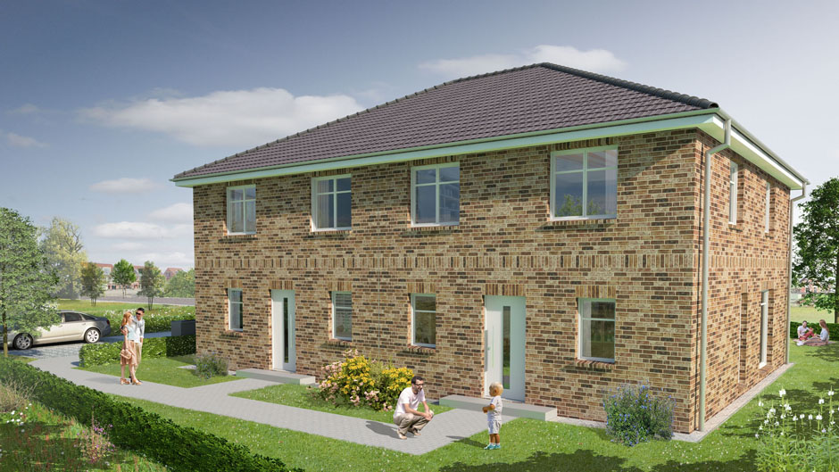 Visualisierung Doppelhaus in Pönitz -- Hansebau GmbH, Architektin Hensen